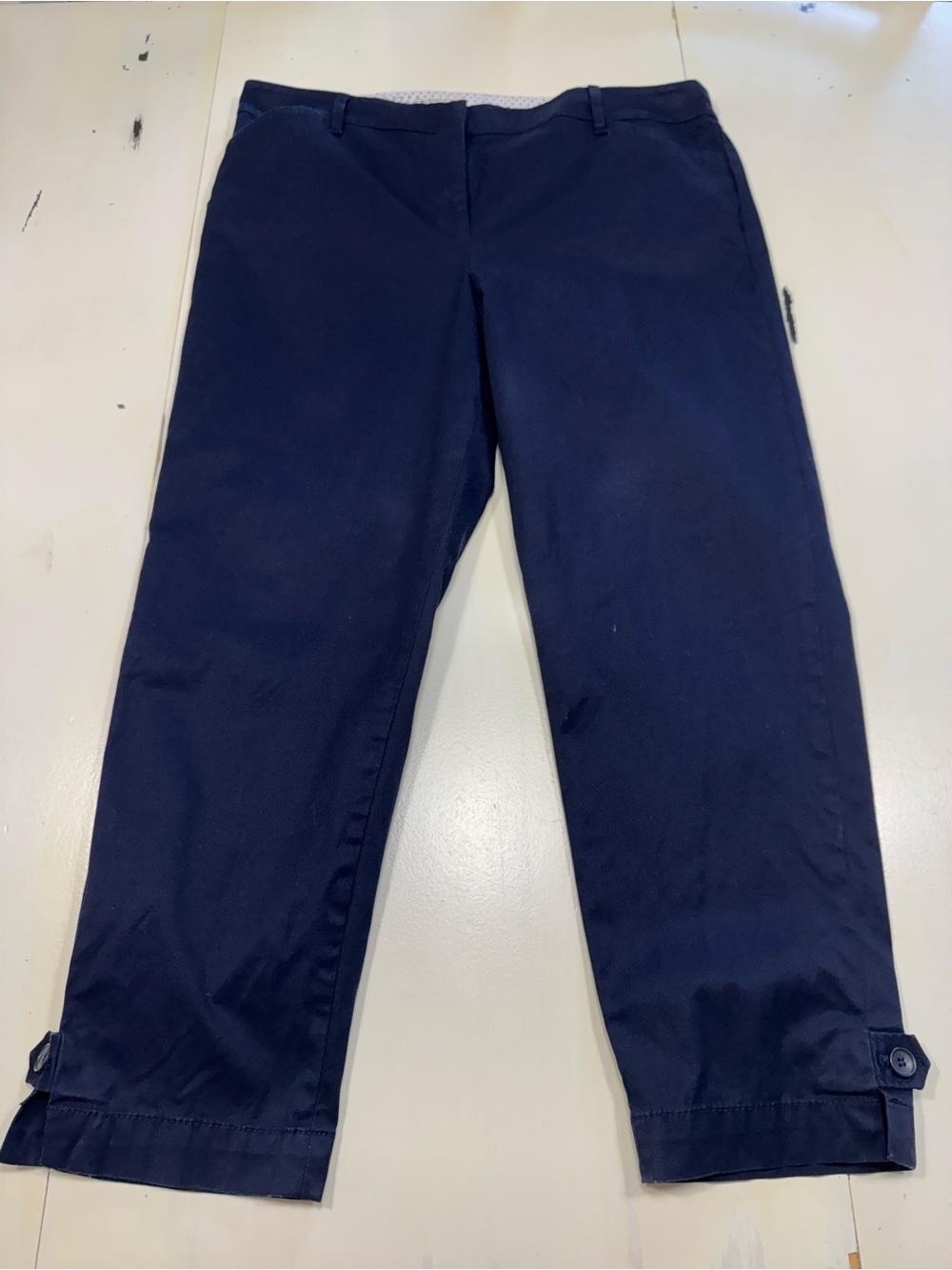 Talbots Navy Blue Button Ankle Cropped Pants Size 12 Preppy Office Siren